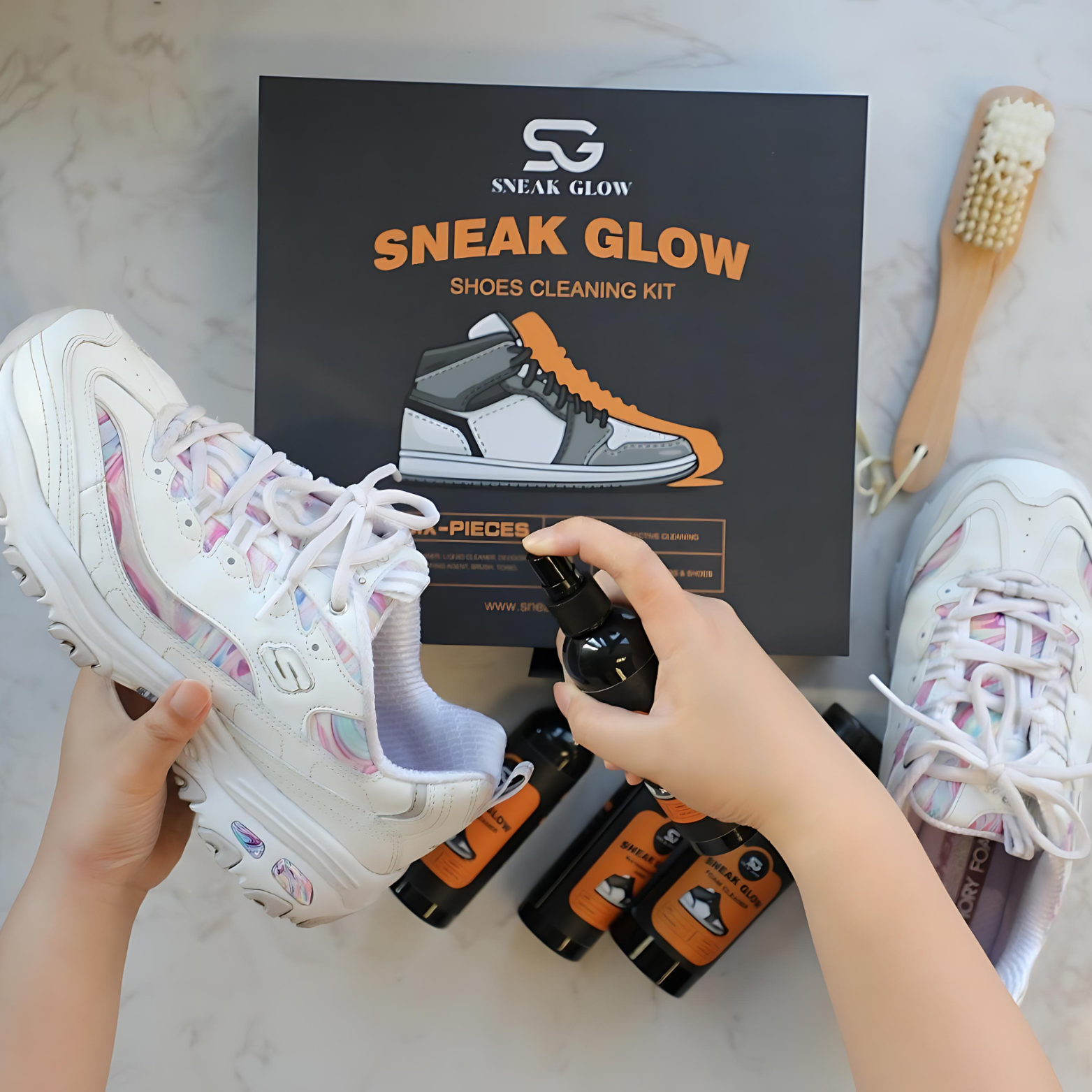 Sneak Glow Applying Deodorant To shoe